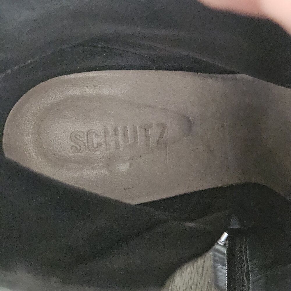Schutz Nandy Platform Black Leather Ankle Boots Size 9 B High Chunky Heel - Picture 7 of 10